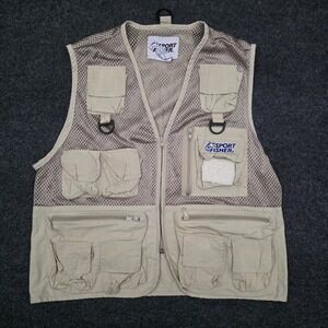 Sport Fisher Mens S/M Beige Fishing Vest  Full Zip Breathable Mesh Sportswear